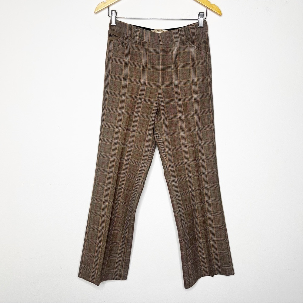 See By Chloe Brown Micro Plaid Wide Leg Flare Pants Trousers